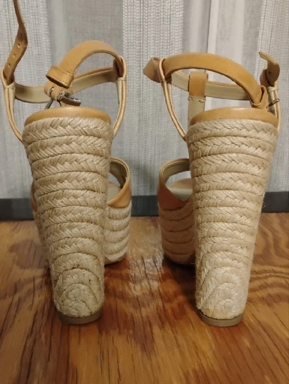 Michael Kors Tan Leather Espadrille Wedge Sandals